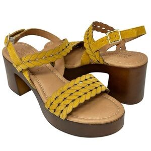 NEW Bella Vita Women's Jud-Italy Heeled Platform Sandal Mustard Leather 7.5